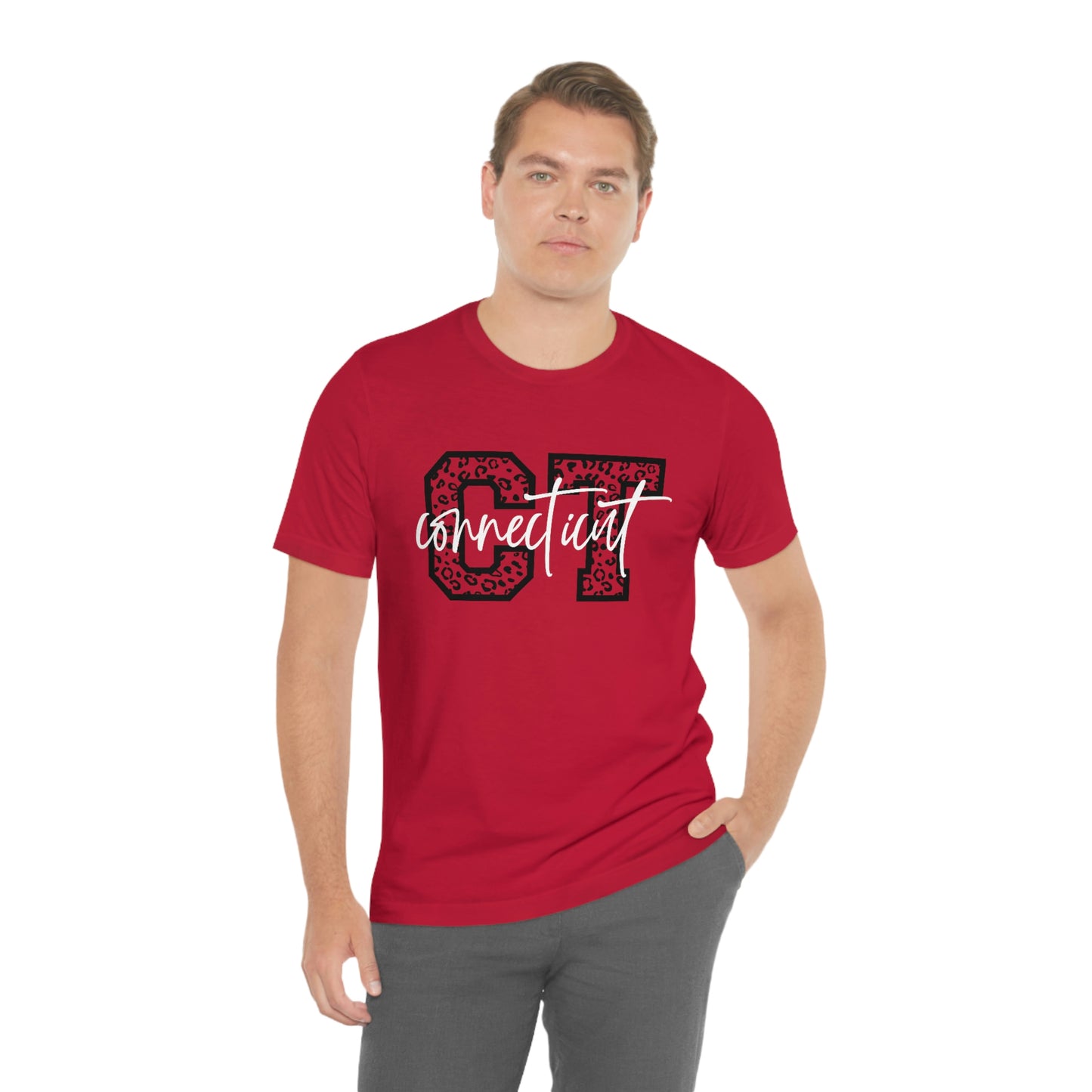 Connecticut Leopard Print Script Short Sleeve T-shirt