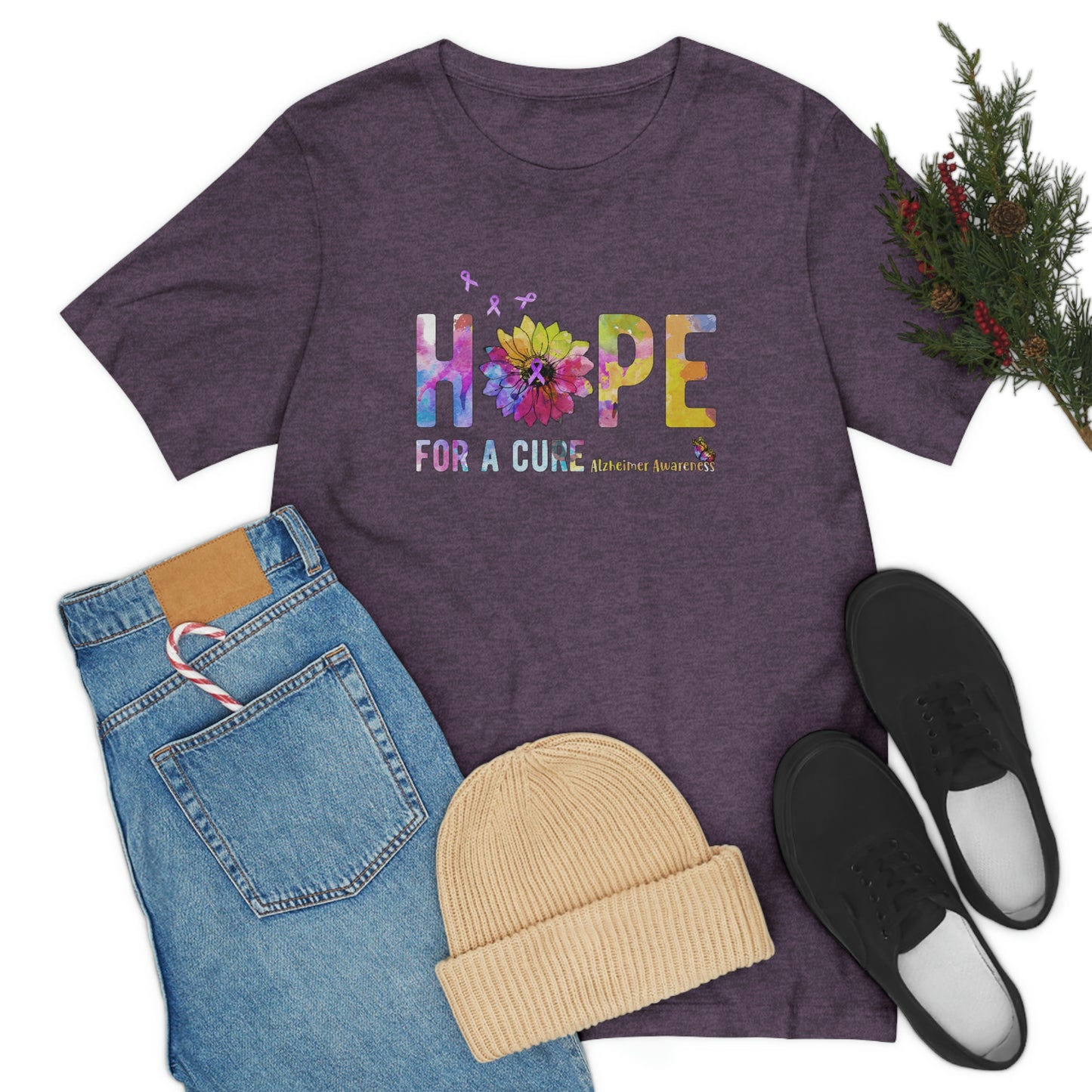 Hope For a Cure Alzheimer's Print Unisex Jersey Short Sleeve Tee