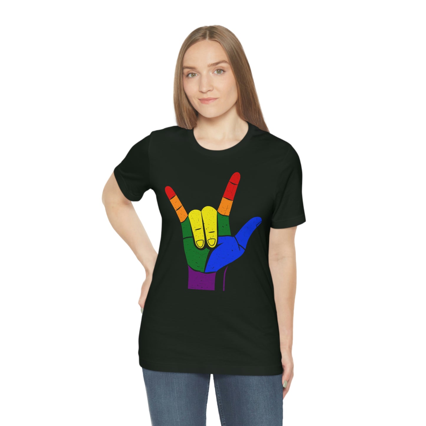 Hand Rainbow LGBTQIA Unisex Jersey Short Sleeve Tee