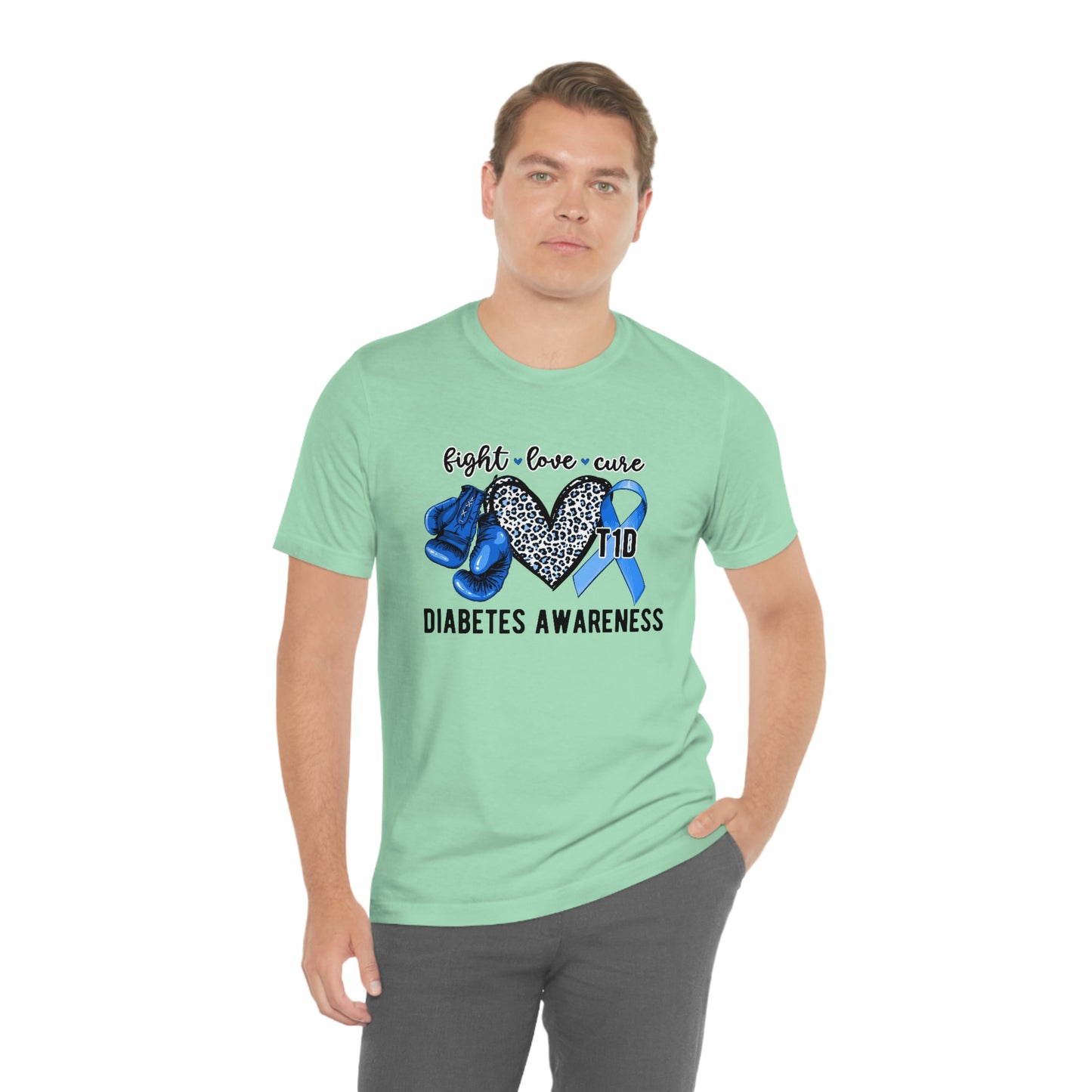 Fight Love Cure T1D Diabetes Awareness Print Unisex Jersey Short Sleeve Tee