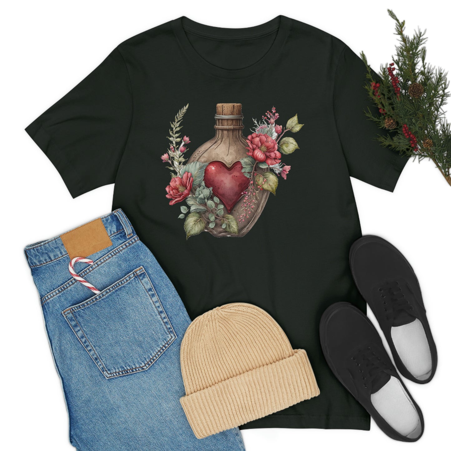 Vintage Bottle Floral Unisex Jersey Short Sleeve Tee