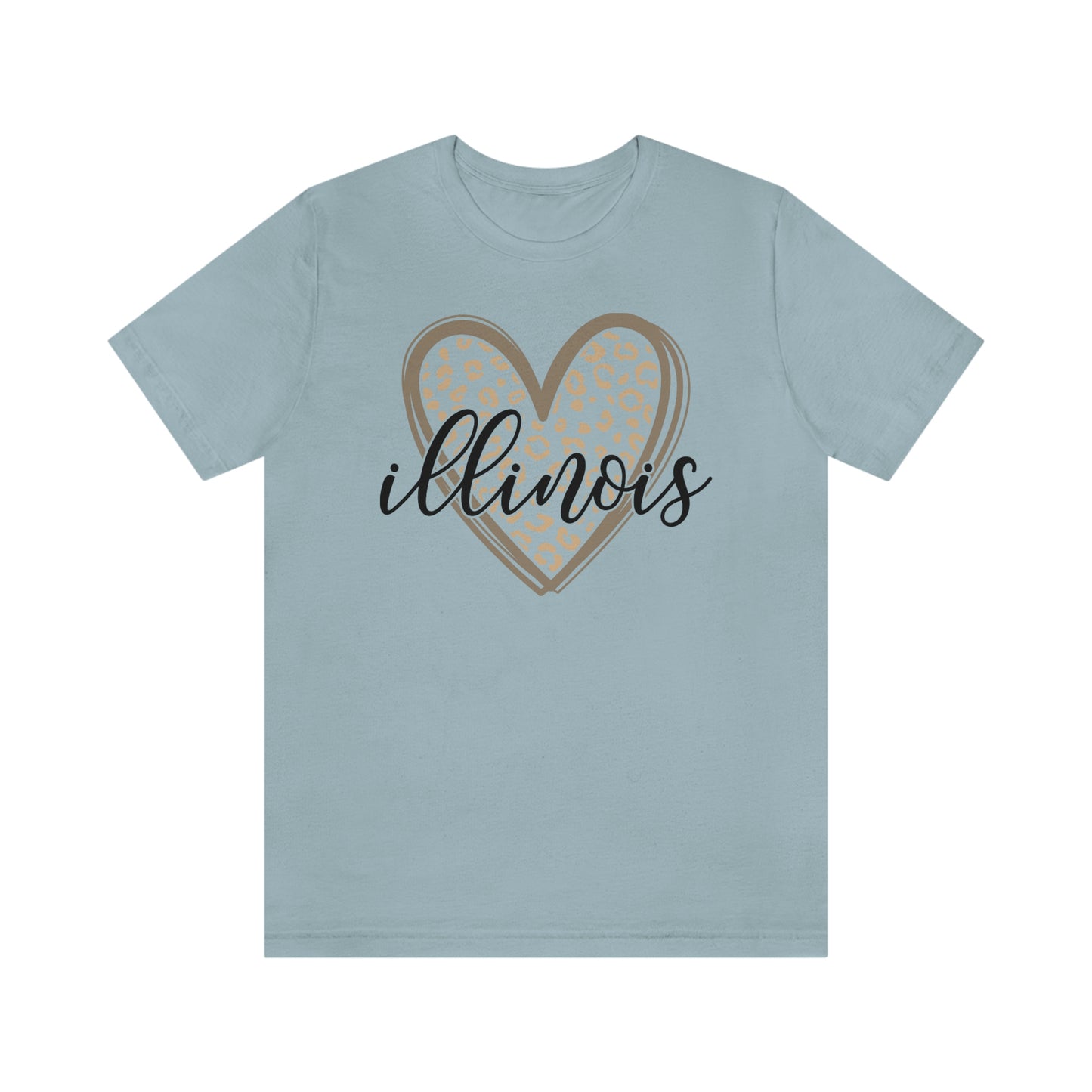 Illinois Gold Leopard Heart Black Script Short Sleeve T-shirt