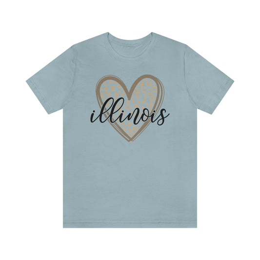 Illinois Gold Leopard Heart Black Script Short Sleeve T-shirt