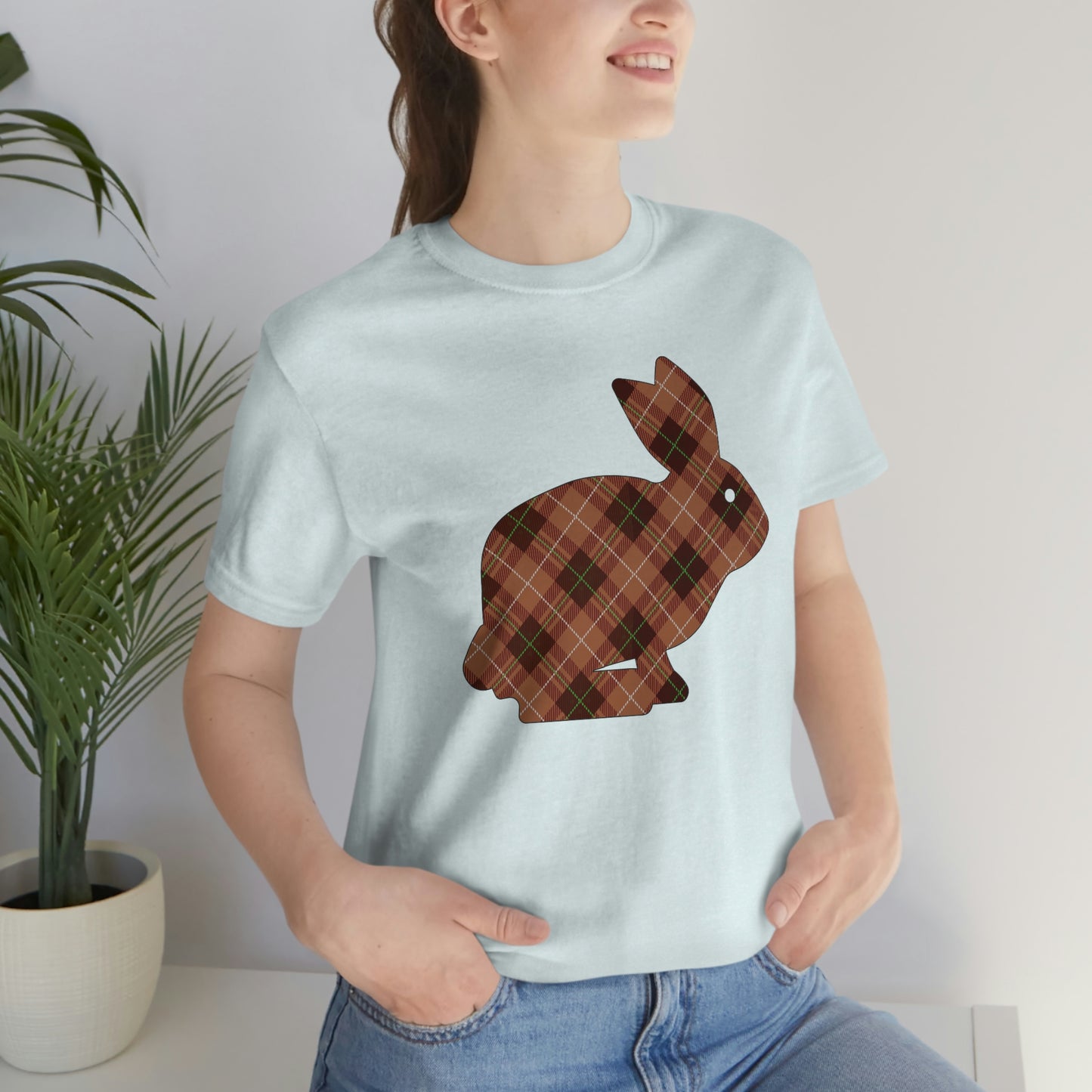 Brown Plaid Bunny Unisex Jersey Short Sleeve Tee