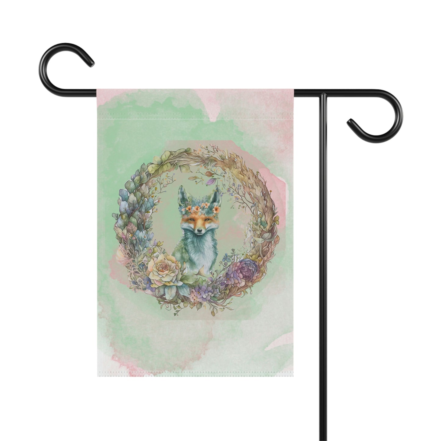 Fox in Wreath Watercolor Garden & House Banner