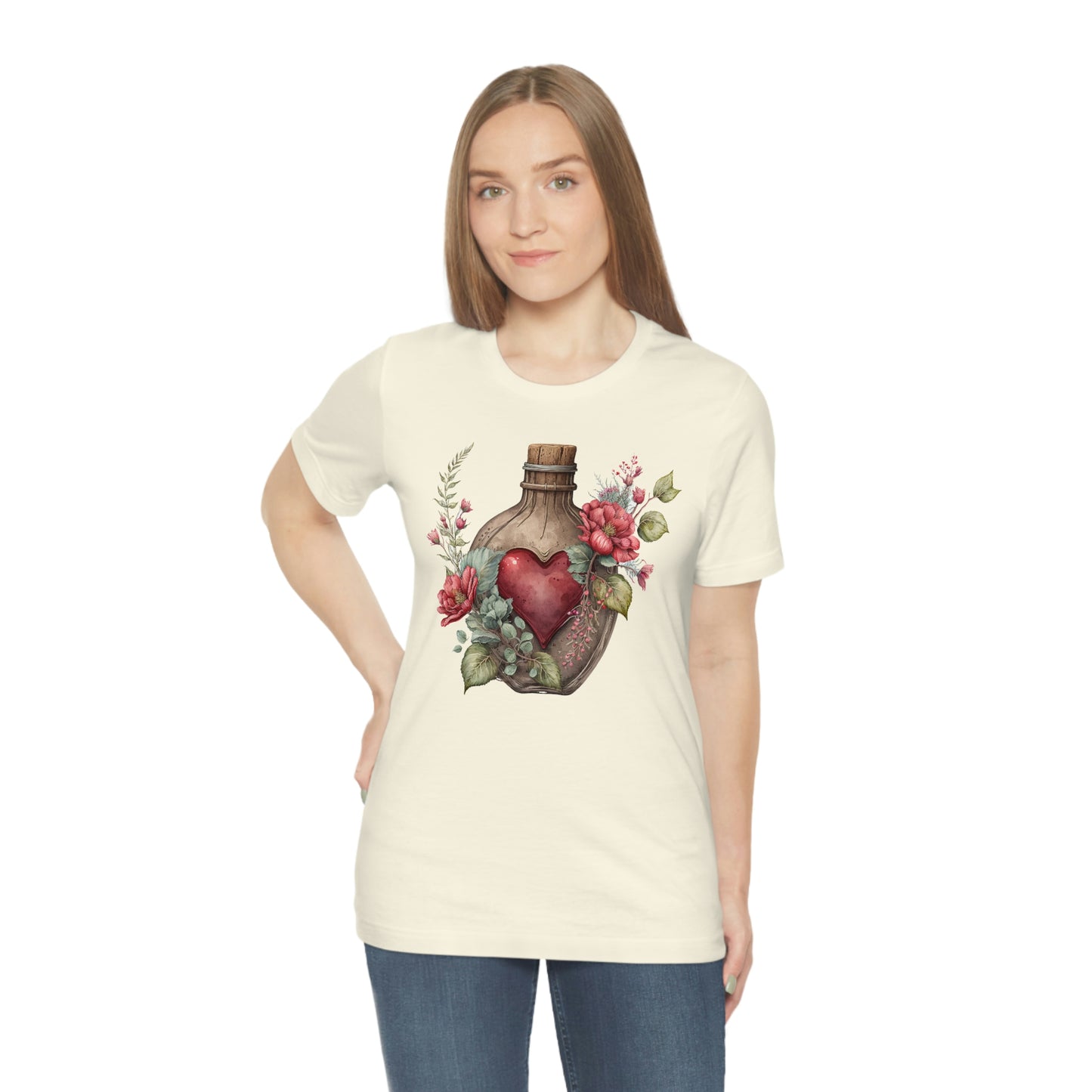 Vintage Bottle Floral Unisex Jersey Short Sleeve Tee