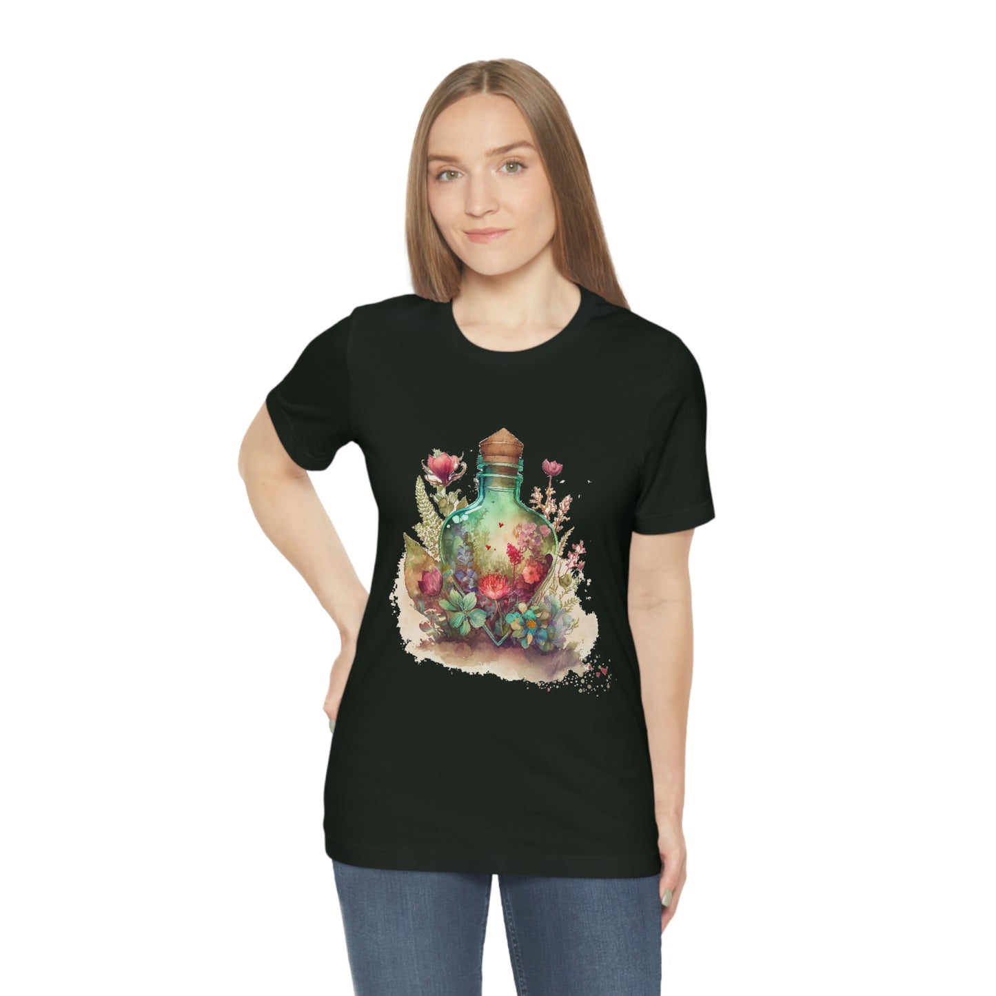 Vintage Bottle Floral Unisex Jersey Short Sleeve Tee