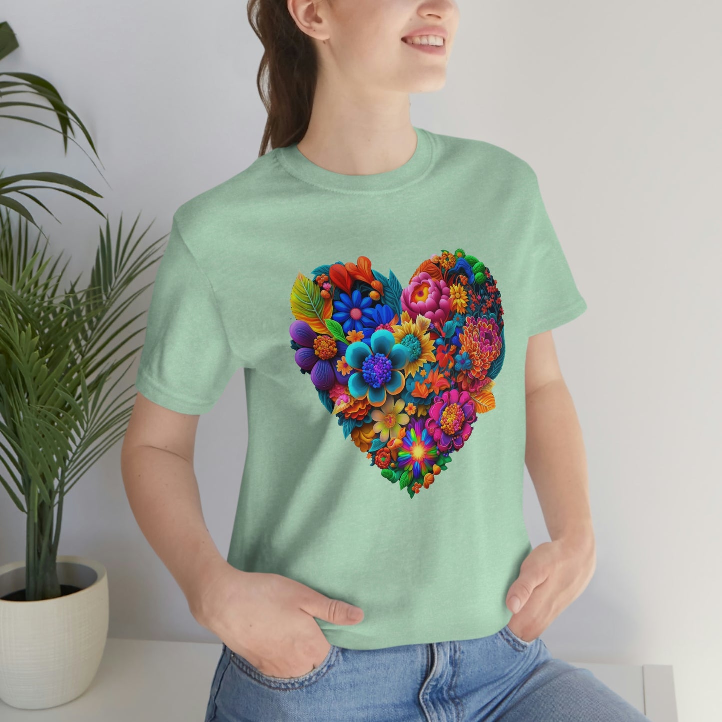 Bright Floral Heart Unisex Jersey Short Sleeve Tee