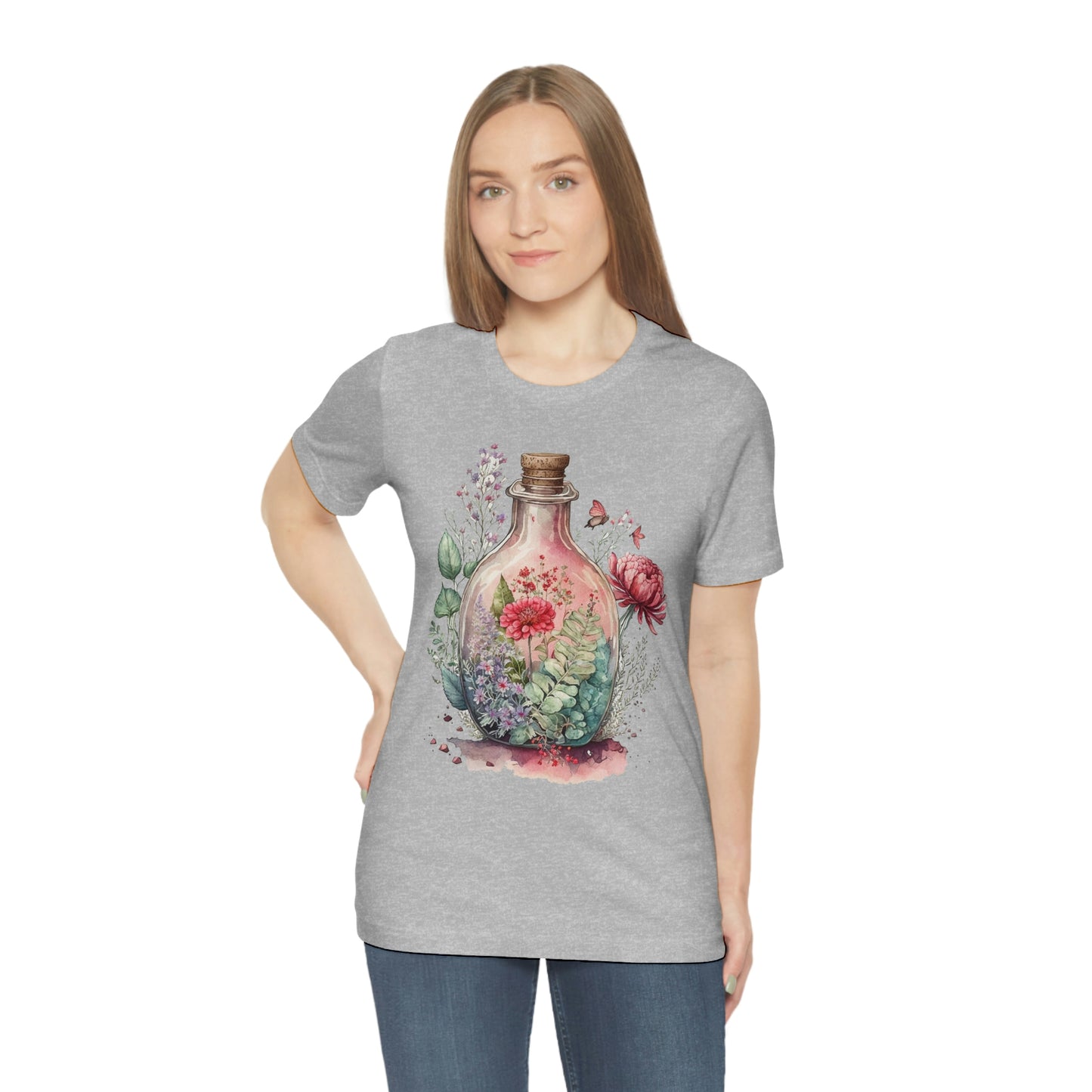 Vintage Bottle Floral Unisex Jersey Short Sleeve Tee