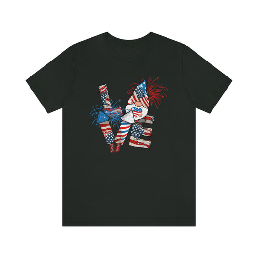 Love Rockets Gnome 4th of July Independence Day Unisex Jersey Short Sleeve Tee