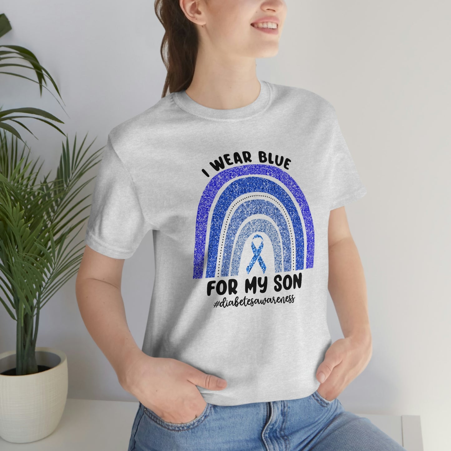 I Wear Blue For My Son Diabetes Awareness Print Unisex Jersey Short Sleeve Tee