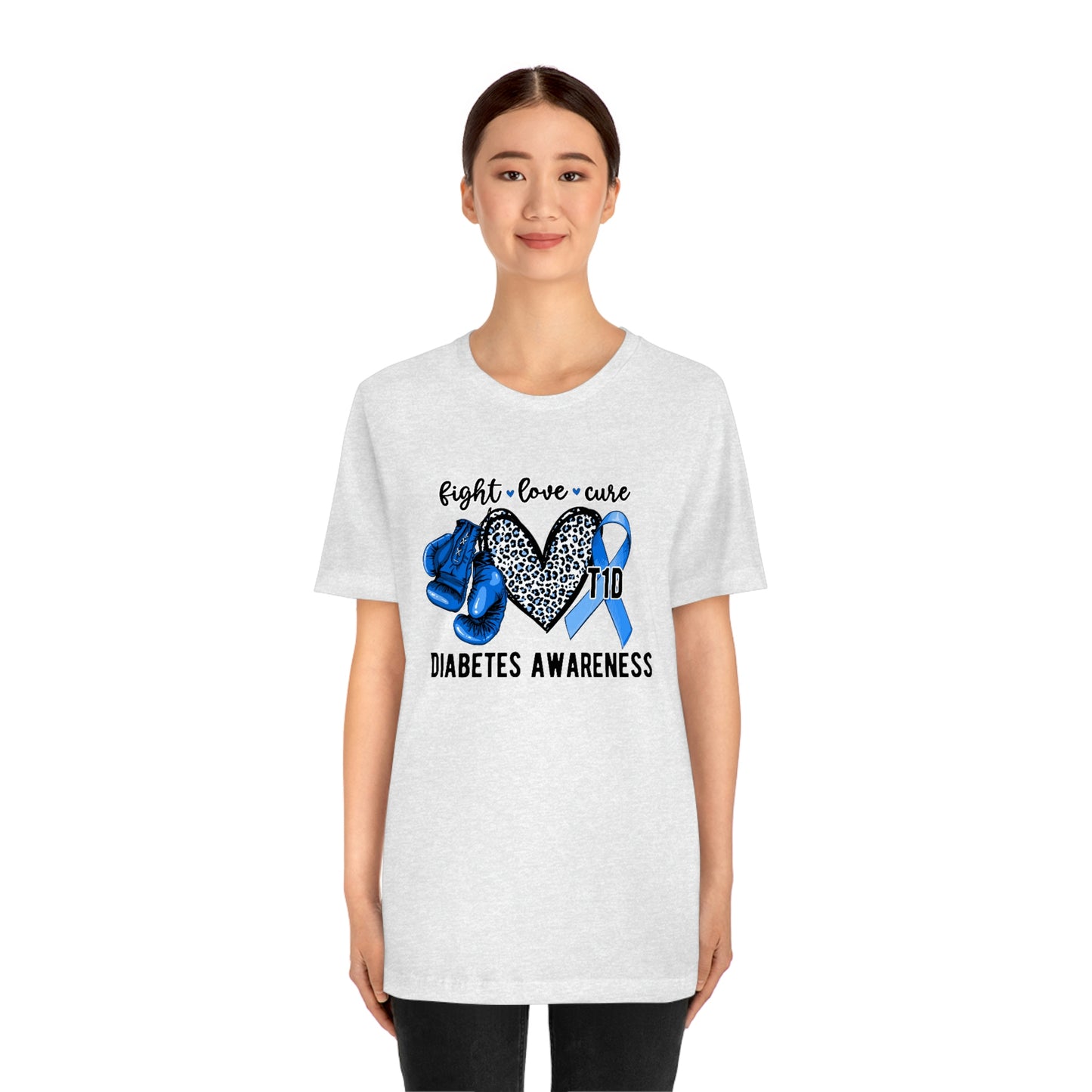 Fight Love Cure T1D Diabetes Awareness Print Unisex Jersey Short Sleeve Tee