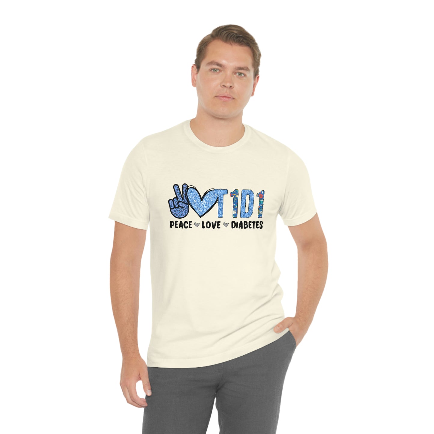 Peace Love T1D1 Diabetes Awareness Print Unisex Jersey Short Sleeve Tee