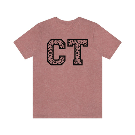 Connecticut CT Leopard Print Short Sleeve  T-shirt