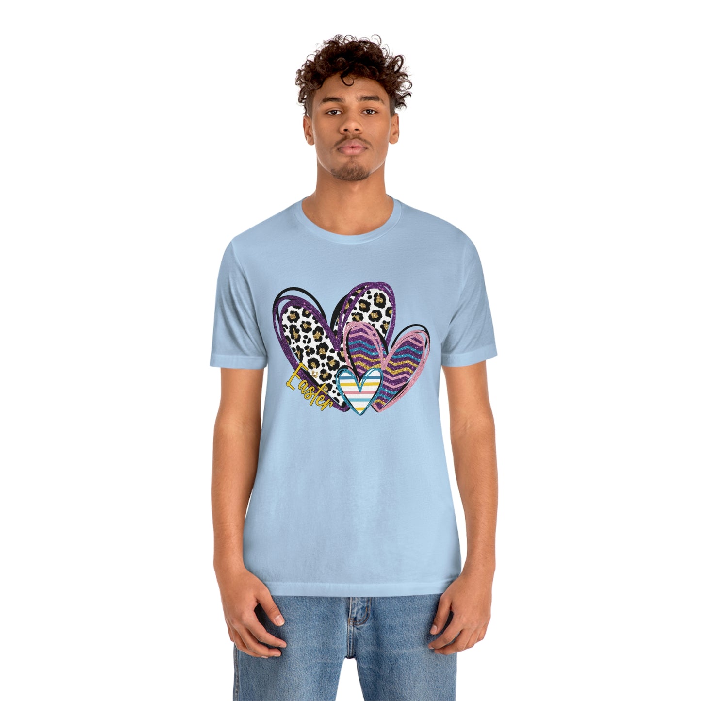 Hearts Leopard Print Stripes Unisex Jersey Short Sleeve Tee