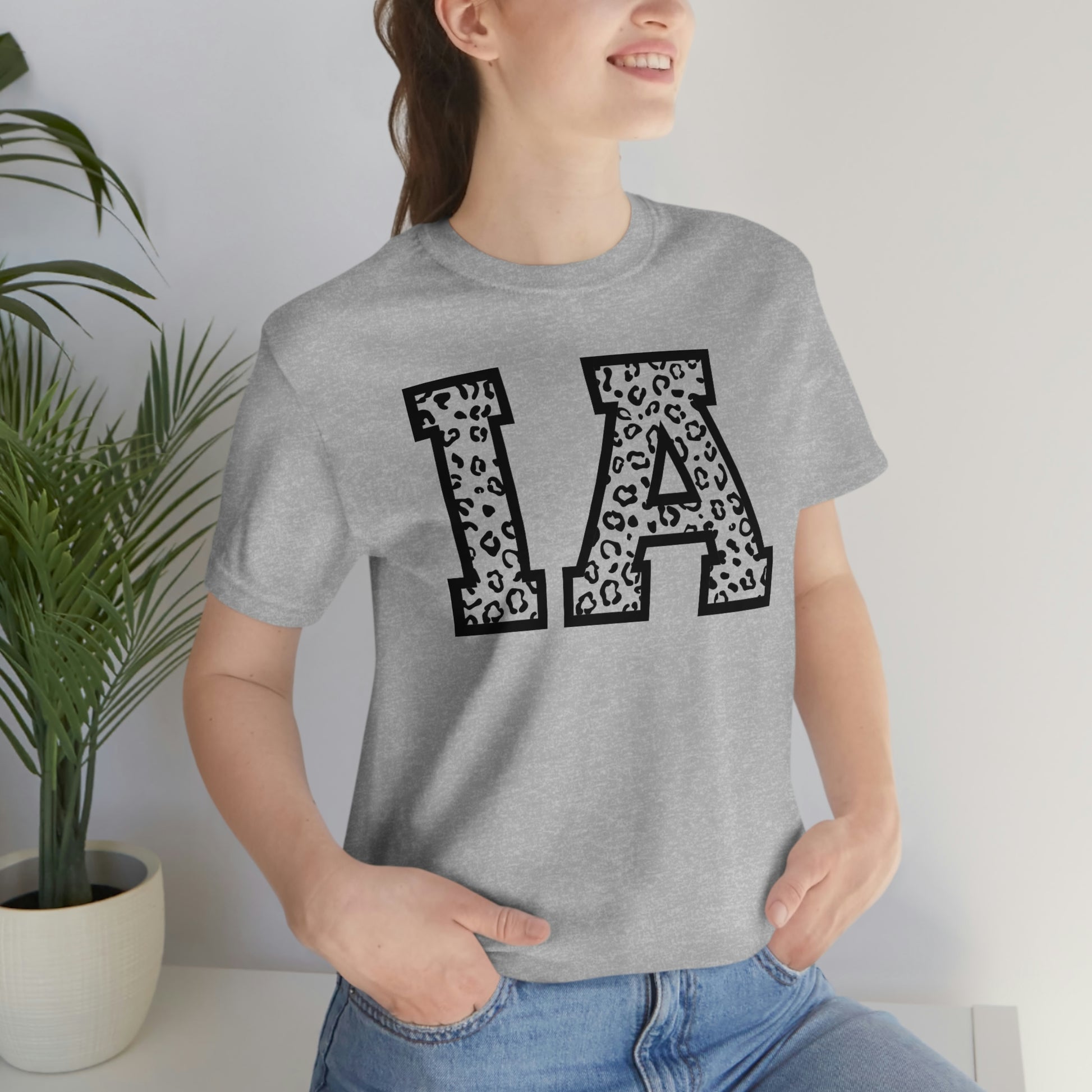 Iowa IA Leopard Print Letters Short Sleeve T-shirt