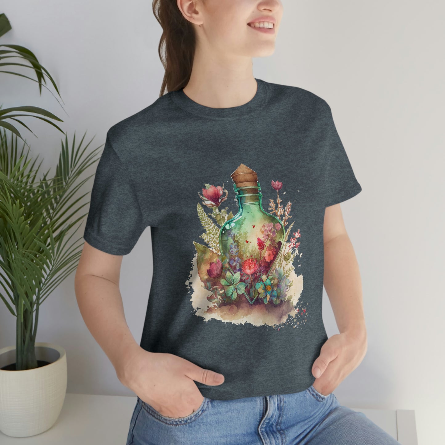Vintage Bottle Floral Unisex Jersey Short Sleeve Tee
