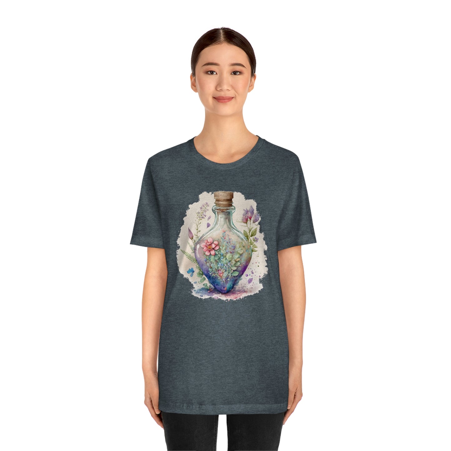 Vintage Bottle Floral Unisex Jersey Short Sleeve Tee