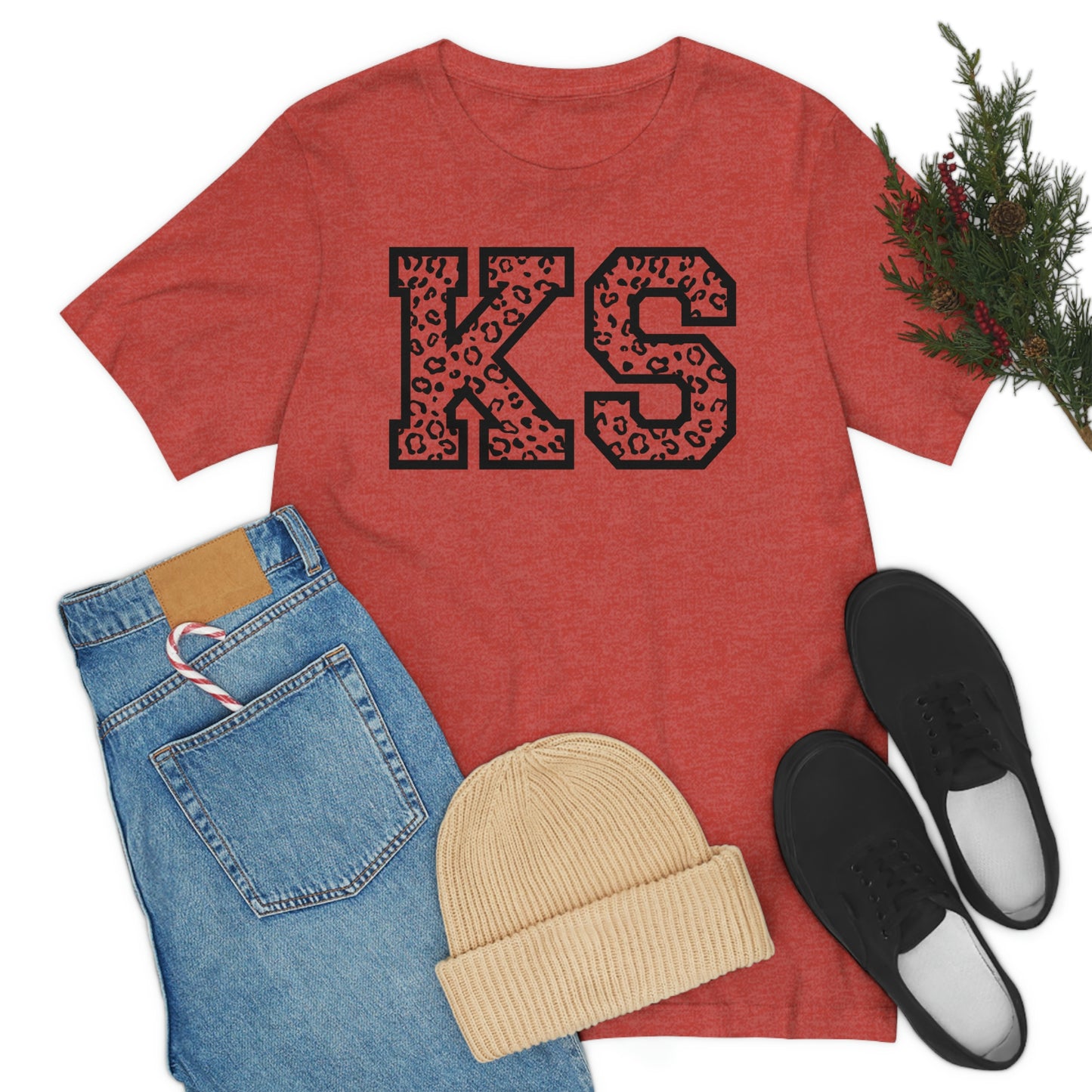Kansas KS Leopard Print Letters Short Sleeve T-shirt