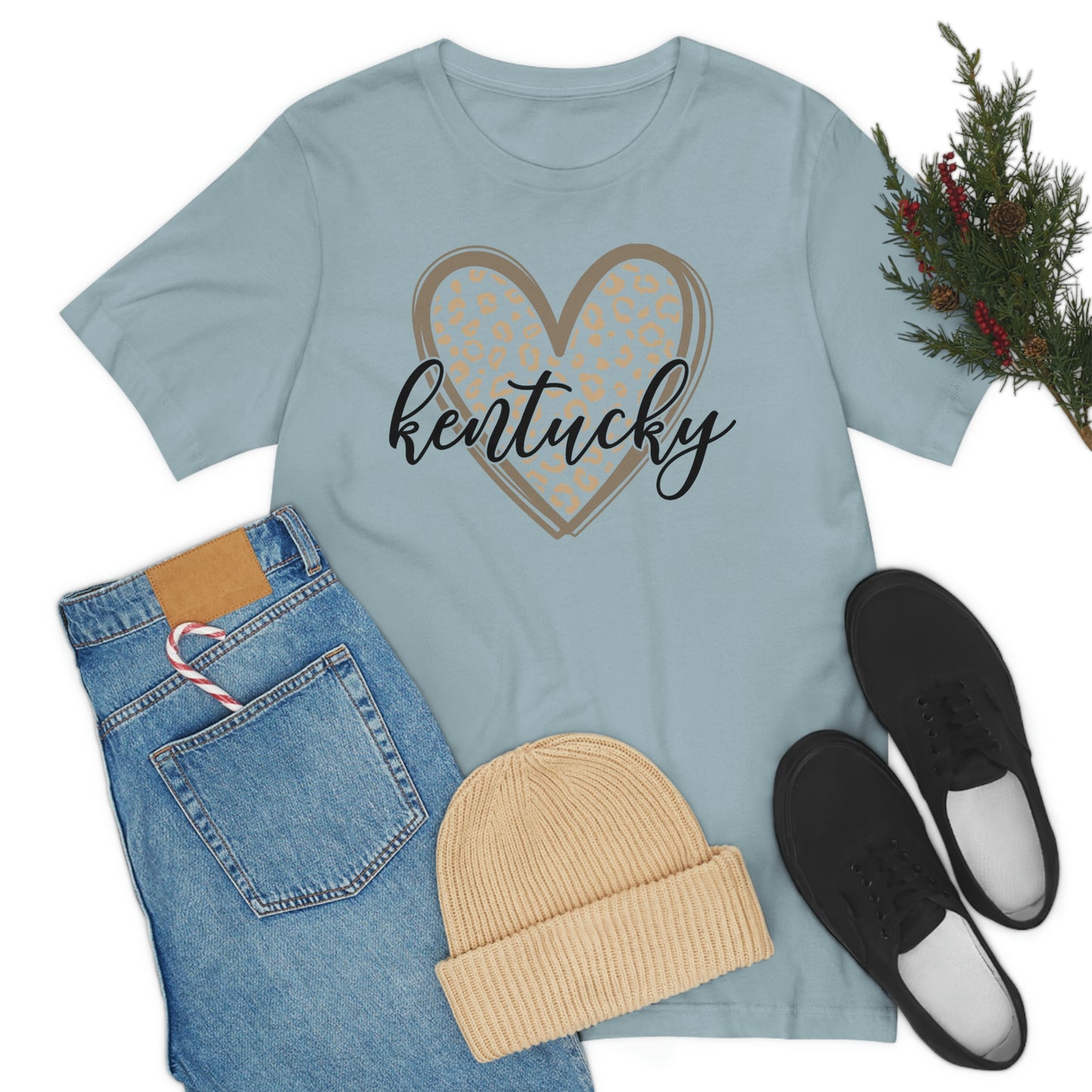 Kentucky Gold Leopard Heart Black Script Short Sleeve T-shirt