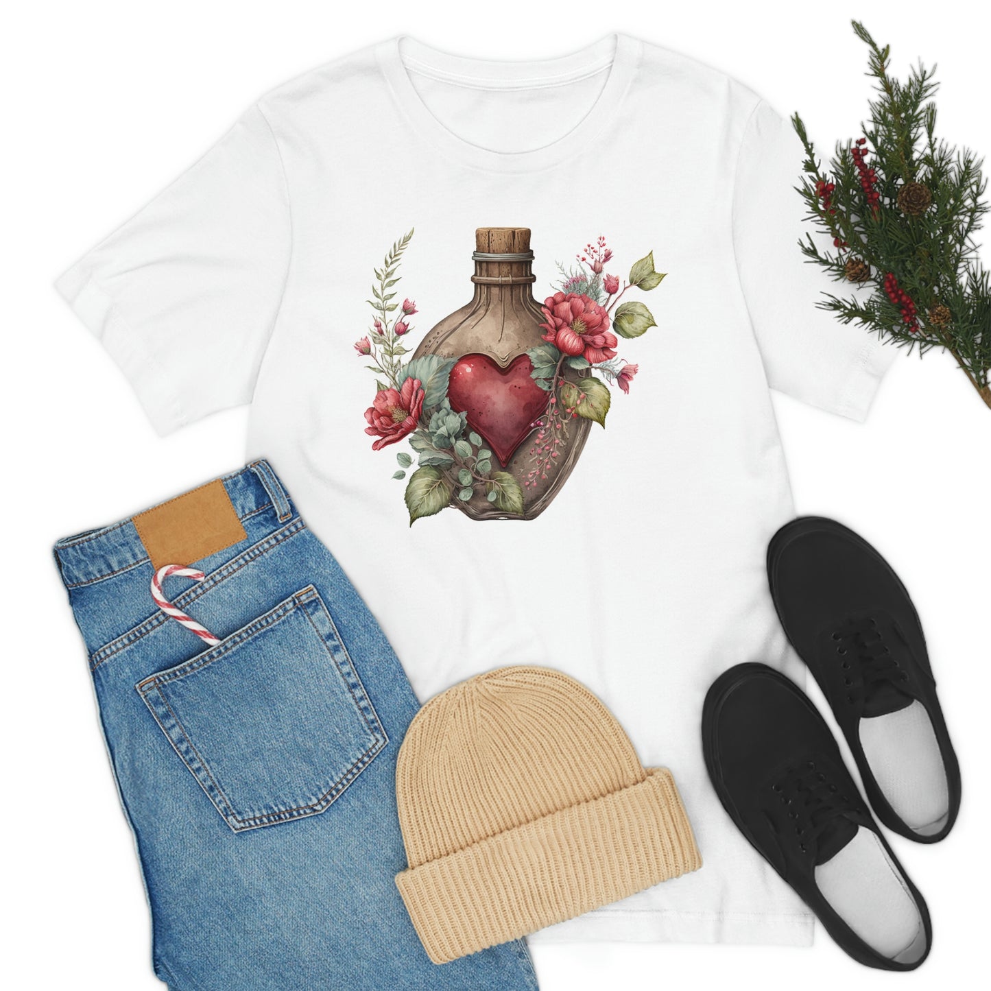 Vintage Bottle Floral Unisex Jersey Short Sleeve Tee
