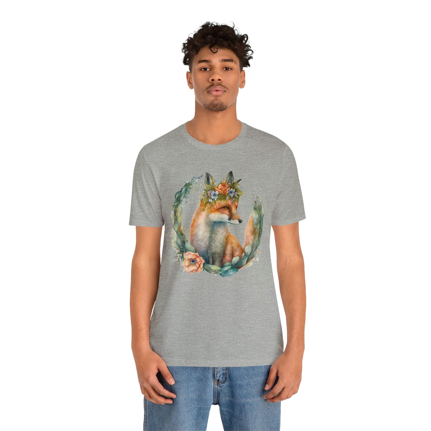 Watercolor Fox Peaking Through Wreath Short Sleeve T-shirt