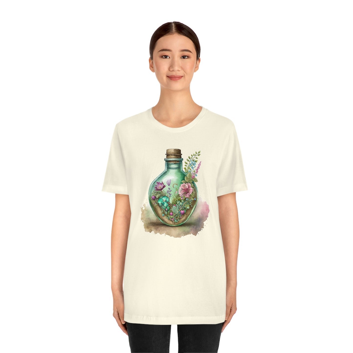 Vintage Bottle Floral Unisex Jersey Short Sleeve Tee