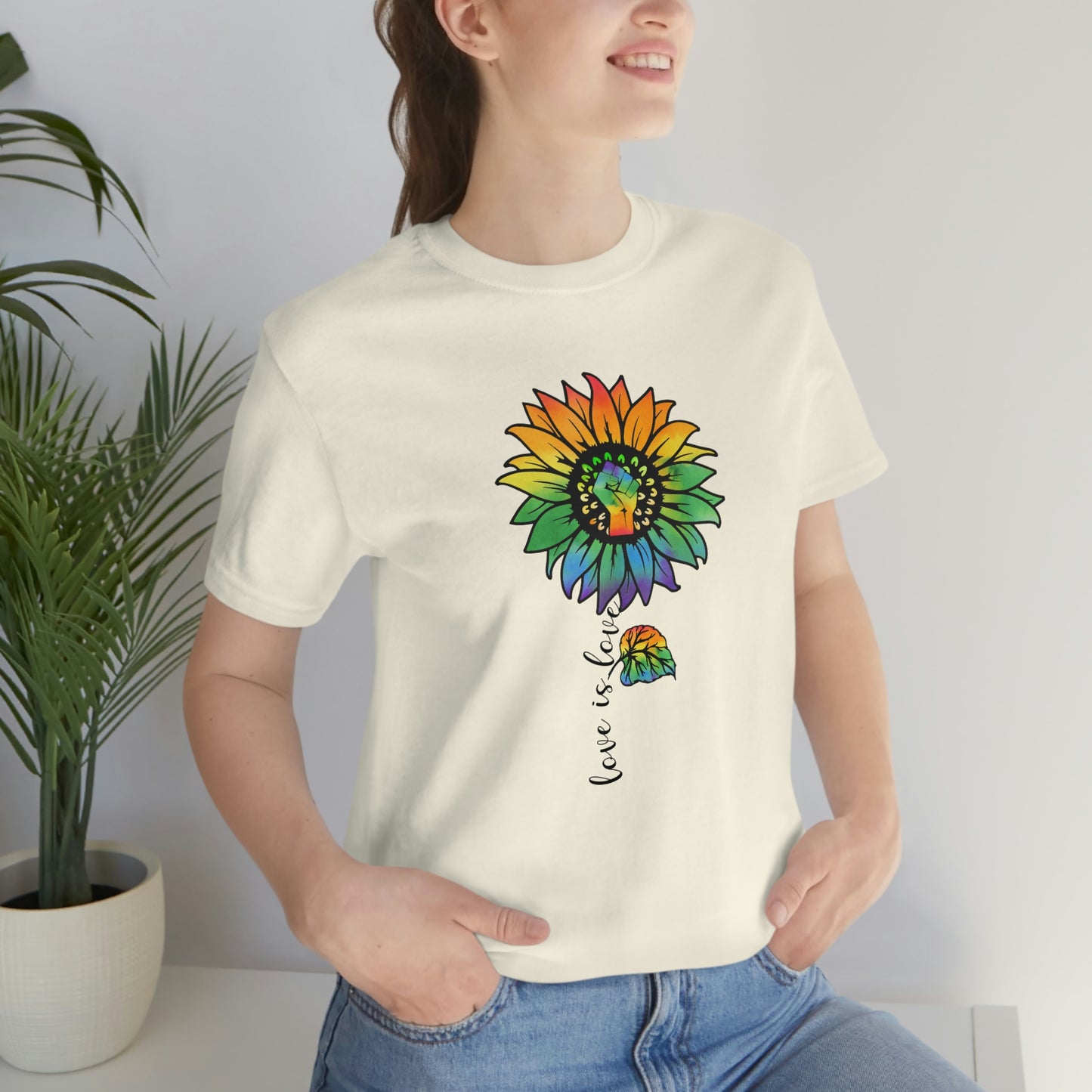 Love is Love Sunflower LGBTQIA Print Unisex Jersey Short Sleeve Tee