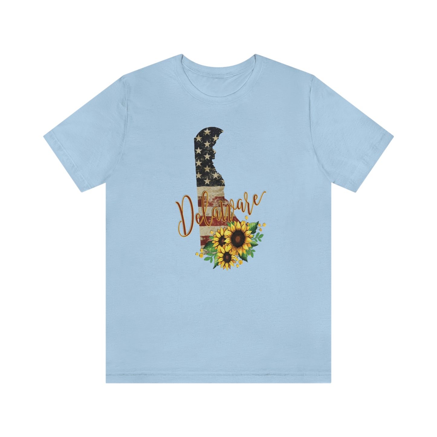 Delaware Flag Design with Sunflower Short Sleeve T-shirt