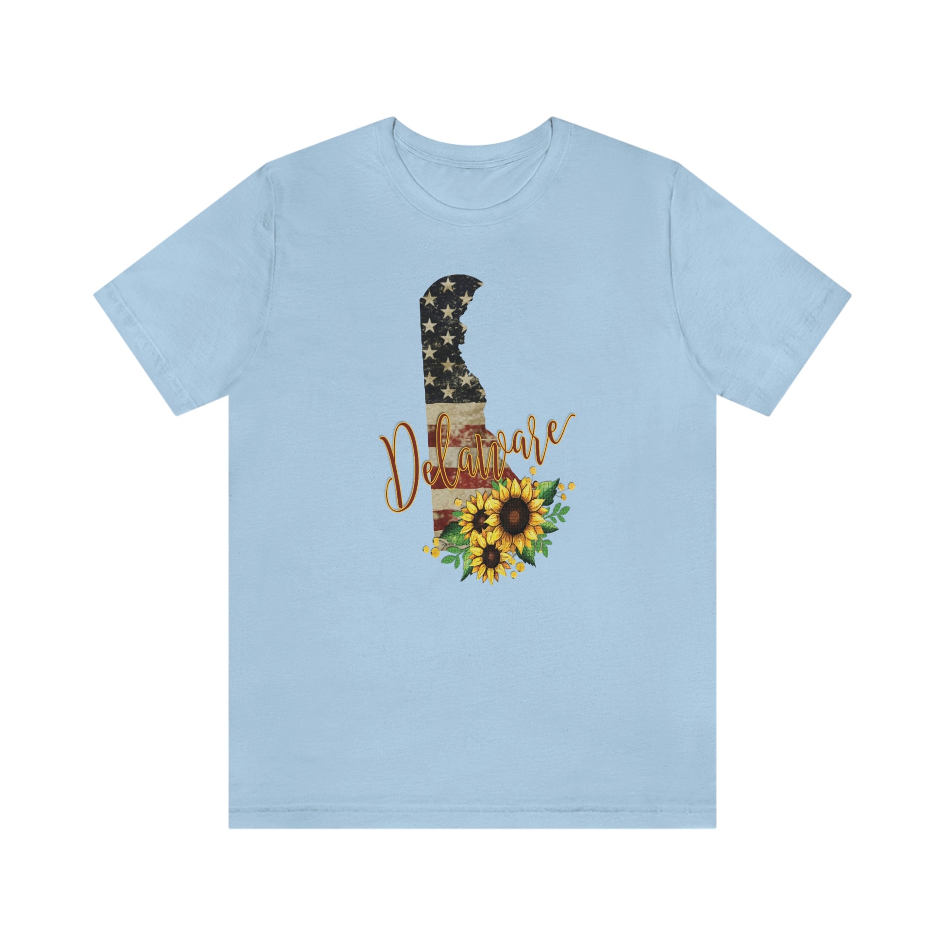 Delaware Flag Design with Sunflower Short Sleeve T-shirt