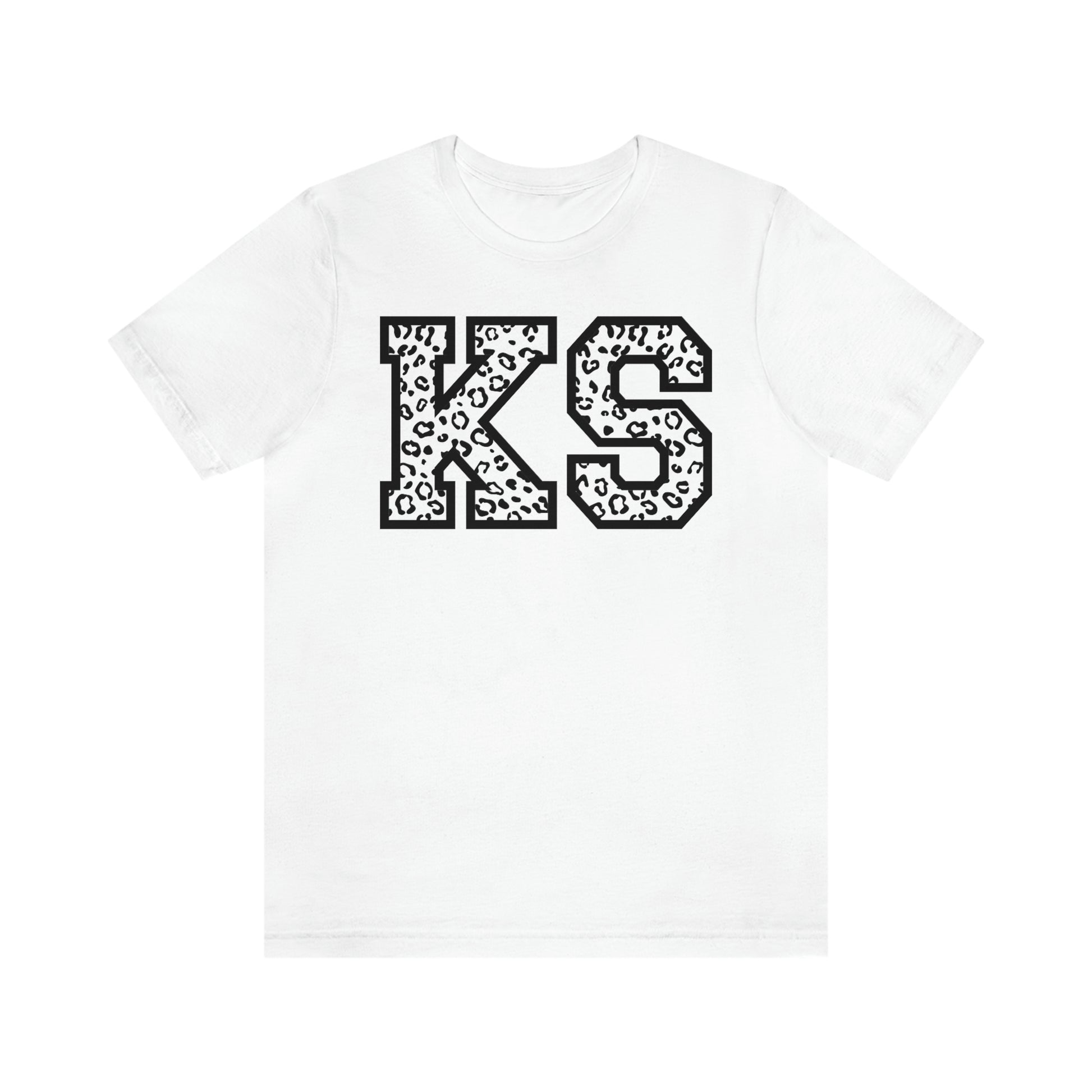 Kansas KS Leopard Print Letters Short Sleeve T-shirt