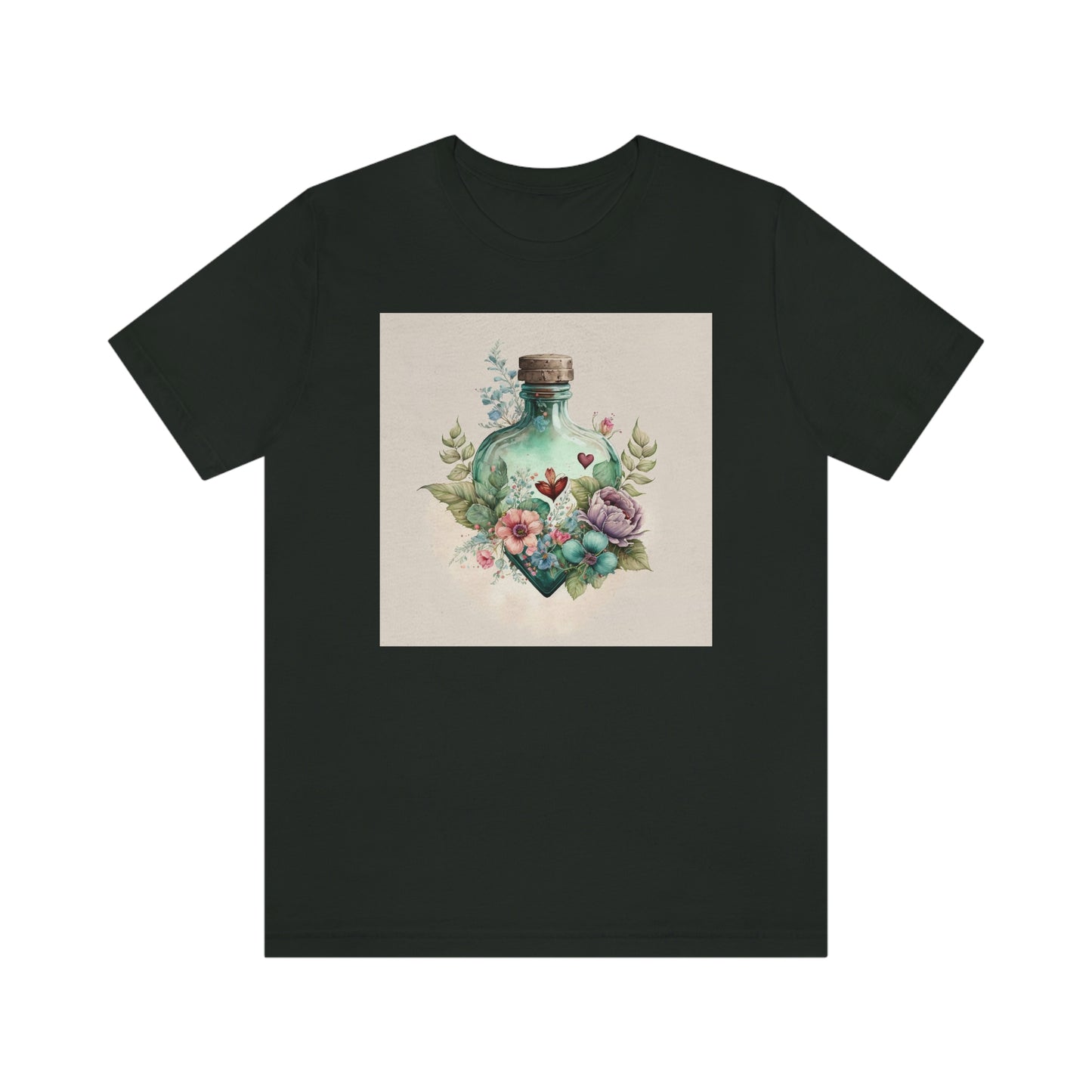 Vintage Bottle Floral Unisex Jersey Short Sleeve Tee
