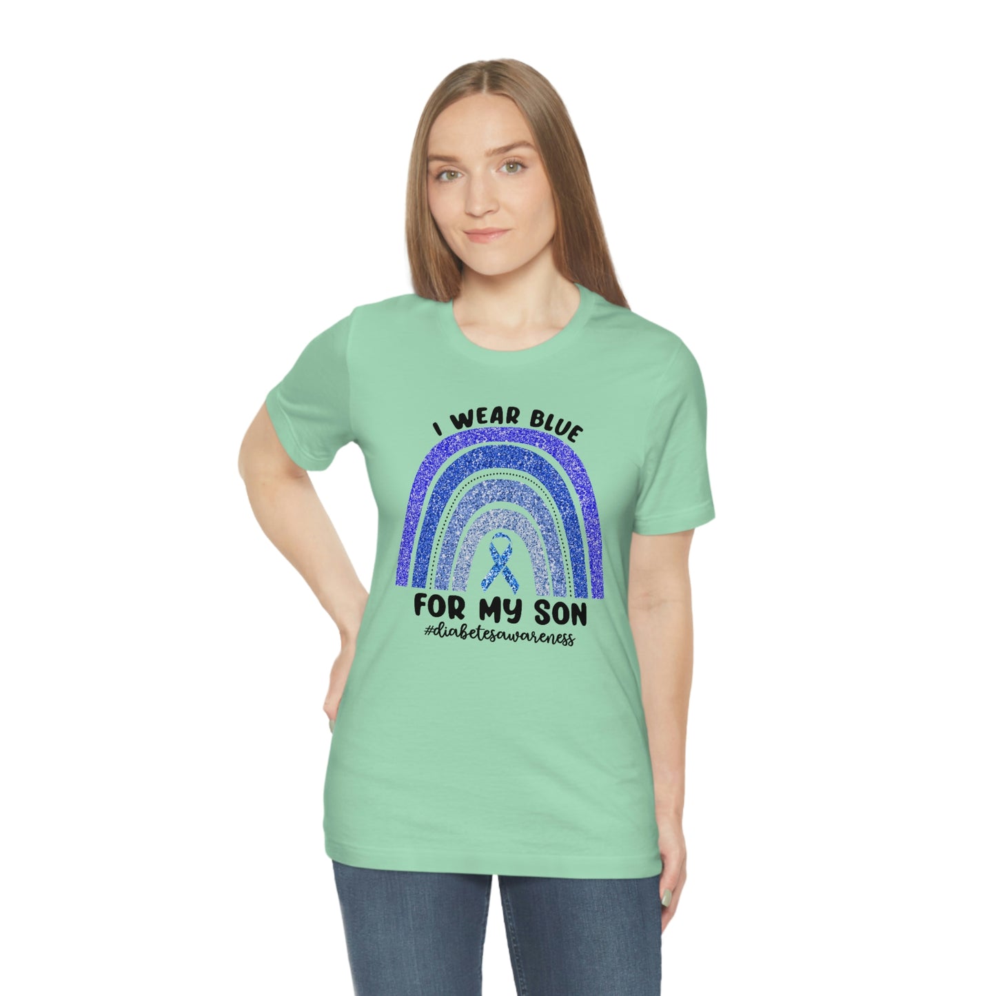 I Wear Blue For My Son Diabetes Awareness Print Unisex Jersey Short Sleeve Tee