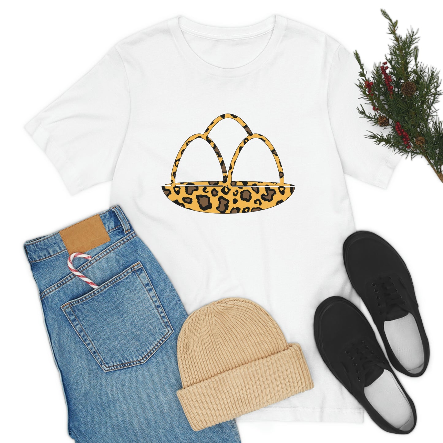 Leopard Print Egg Basket Spring Easter Unisex Jersey Short Sleeve Tee