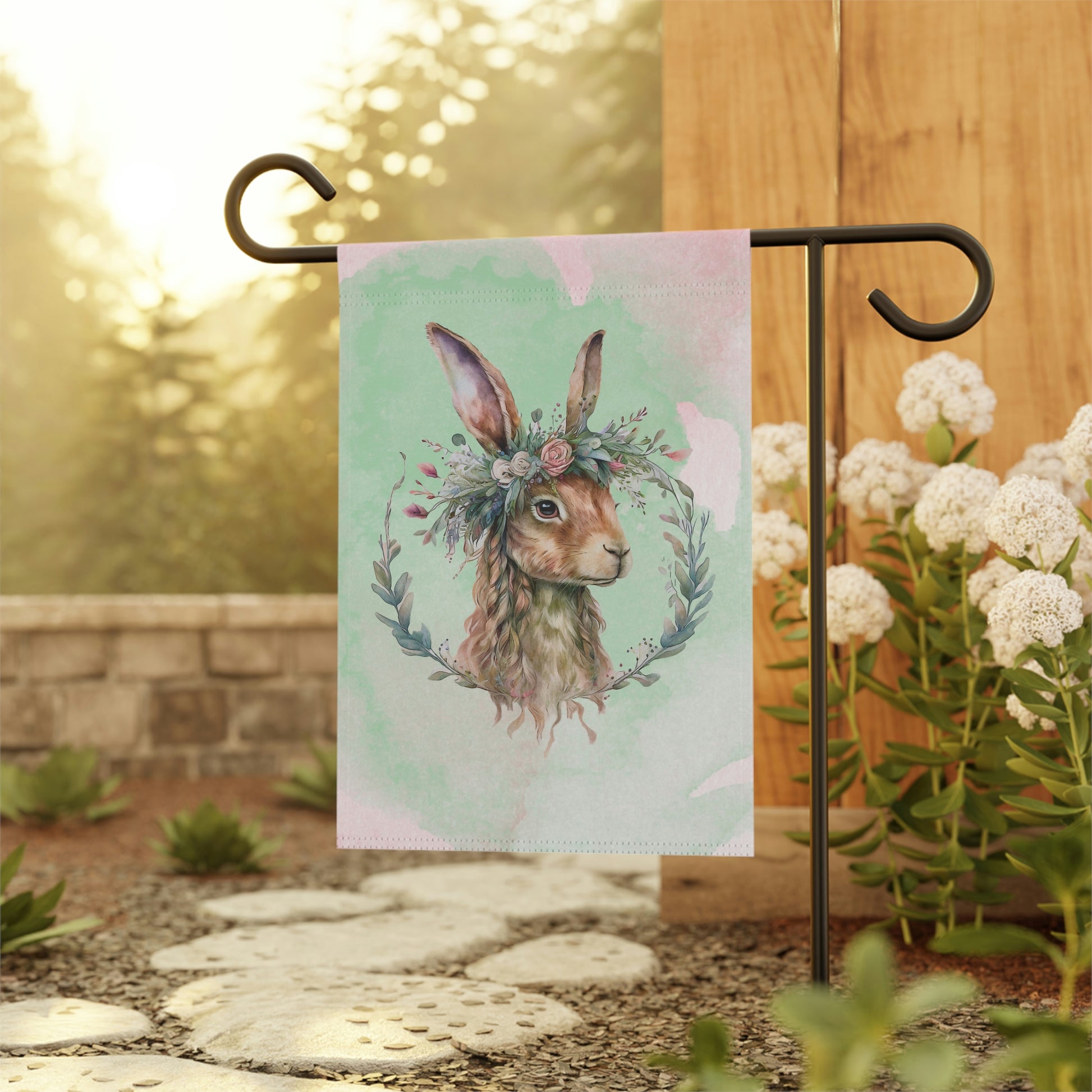 Rabbit in Spring Wreath Garden & House Banner