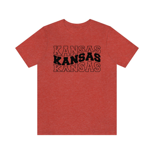Kansas Varsity Letters Triple Wavy Short Sleeve T-shirt