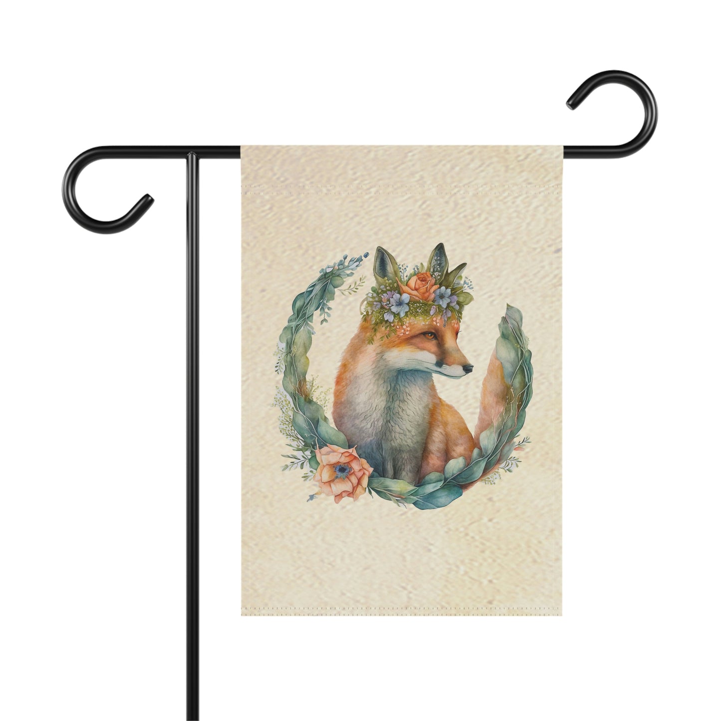 Watercolor Fox Peaking Through Wreath Garden & House Banner