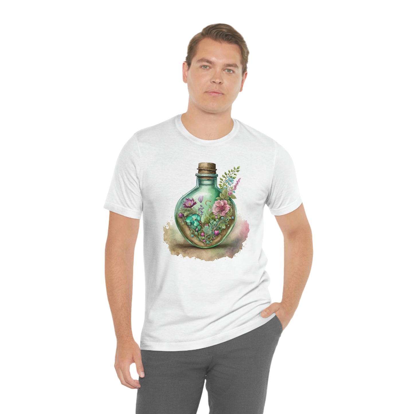Vintage Bottle Floral Unisex Jersey Short Sleeve Tee