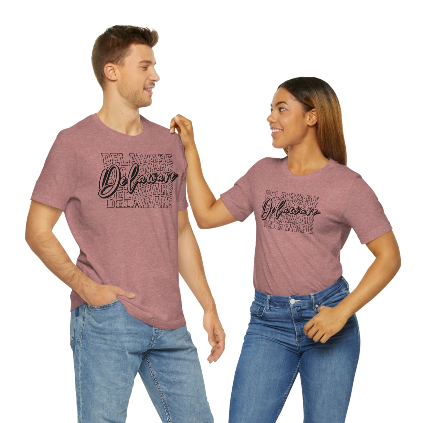 Delaware in Varsity Letters with Script Short Sleeve T-shirt