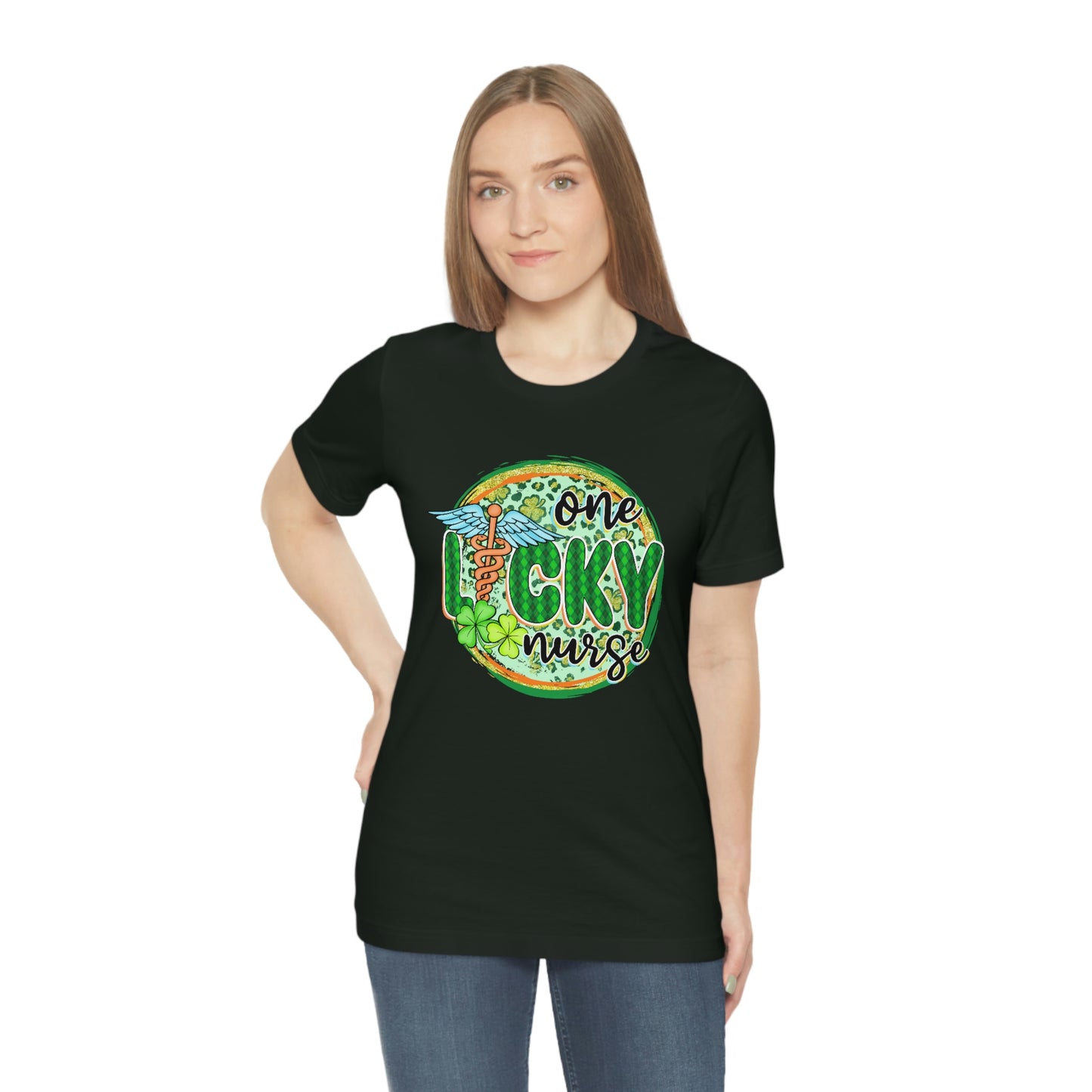 One Lucky Nurse Caduceus St. Patrick's Day Unisex Jersey Short Sleeve Tee