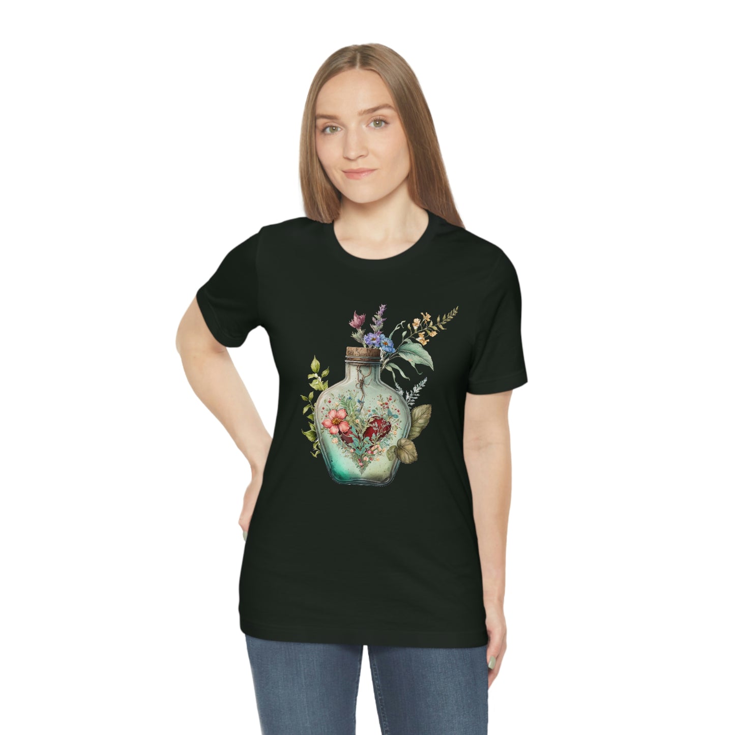 Vintage Bottle Floral Unisex Jersey Short Sleeve Tee