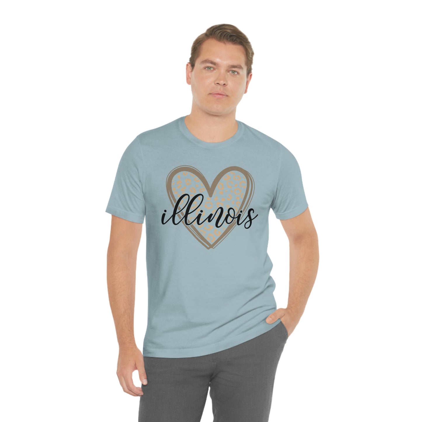 Illinois Gold Leopard Heart Black Script Short Sleeve T-shirt