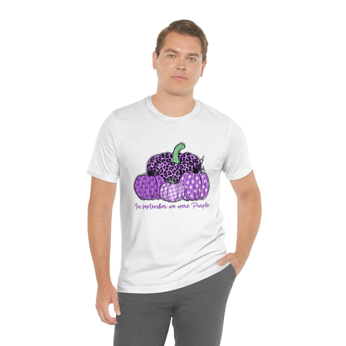 In September We Wear Purple Alzheimer's Print Unisex Jersey Short Sleeve Tee