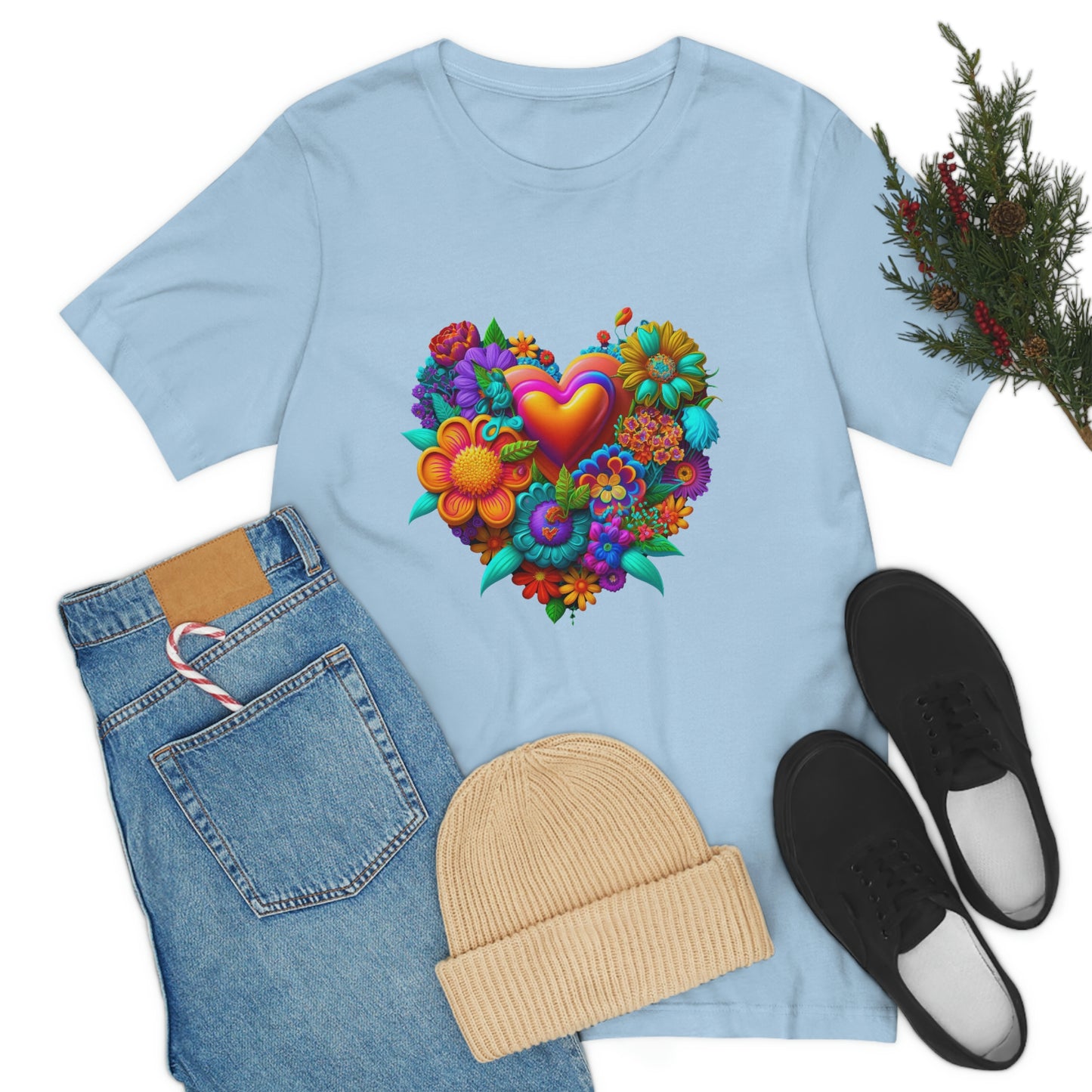 Bright Floral Heart Unisex Jersey Short Sleeve Tee