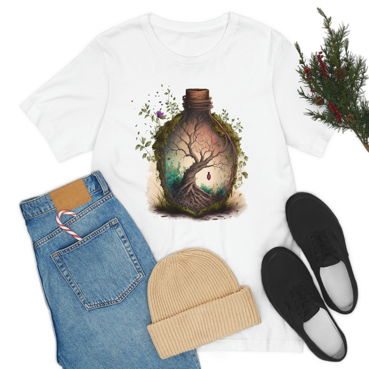 Vintage Bottle Floral Unisex Jersey Short Sleeve Tee