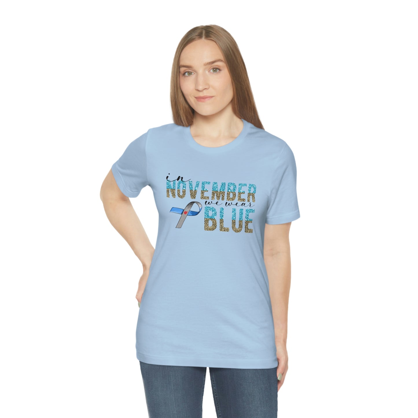 In November We Wear Blue Diabetes Awareness Print Unisex Jersey Short Sleeve Tee