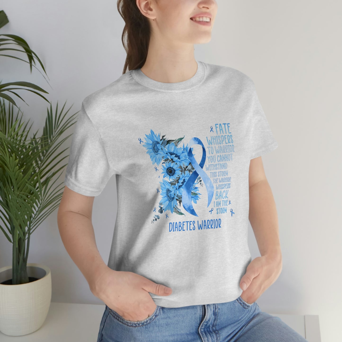 Fate Whispers to the Warrior Diabetes Awareness Print Unisex Jersey Short Sleeve Tee