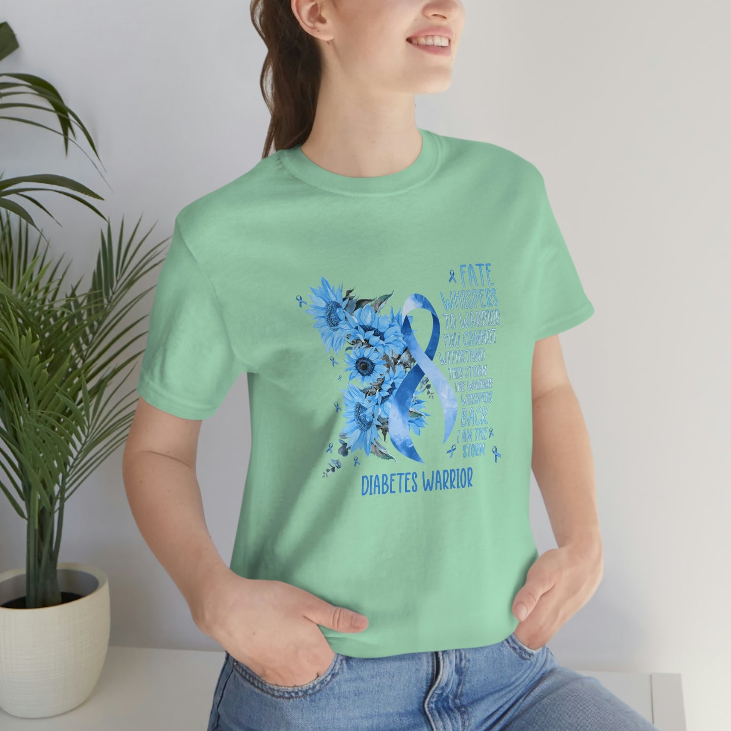 Fate Whispers to the Warrior Diabetes Awareness Print Unisex Jersey Short Sleeve Tee