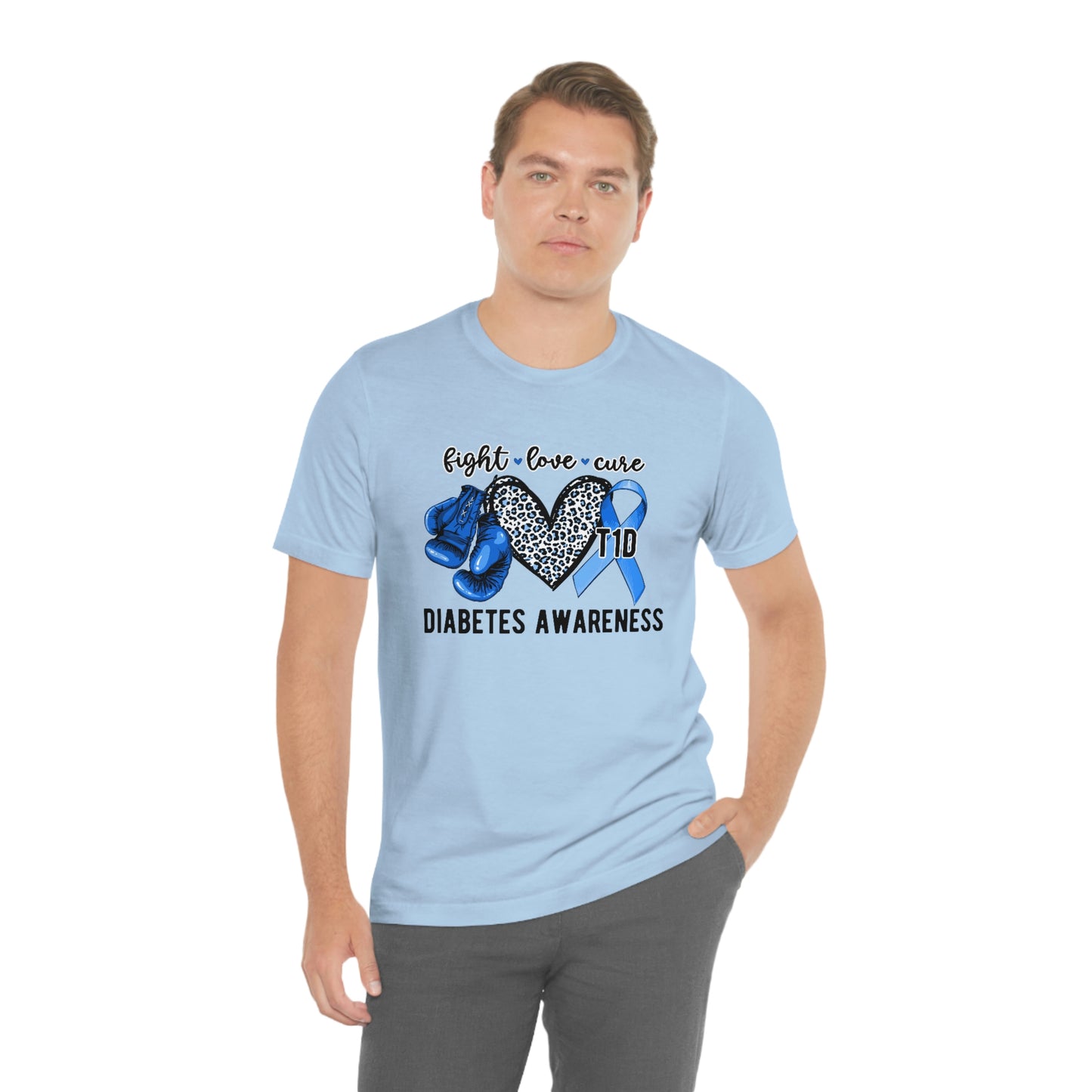 Fight Love Cure T1D Diabetes Awareness Print Unisex Jersey Short Sleeve Tee