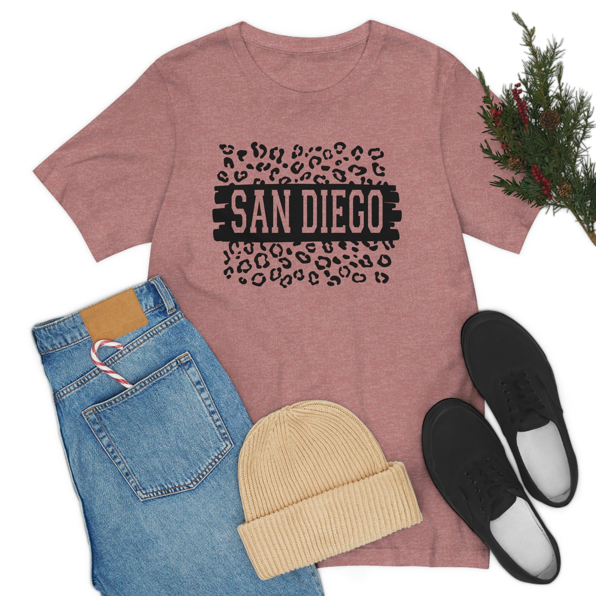 San Diego California Leopard Print Unisex Jersey Short Sleeve Tee Tshirt T-shirt